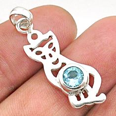 0.82cts natural blue topaz round 925 sterling silver cat pendant jewelry t66515
