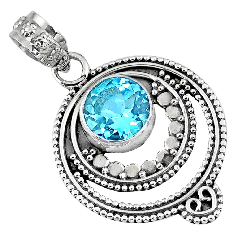 3.50cts natural blue topaz round 925 sterling silver pendant jewelry r57741