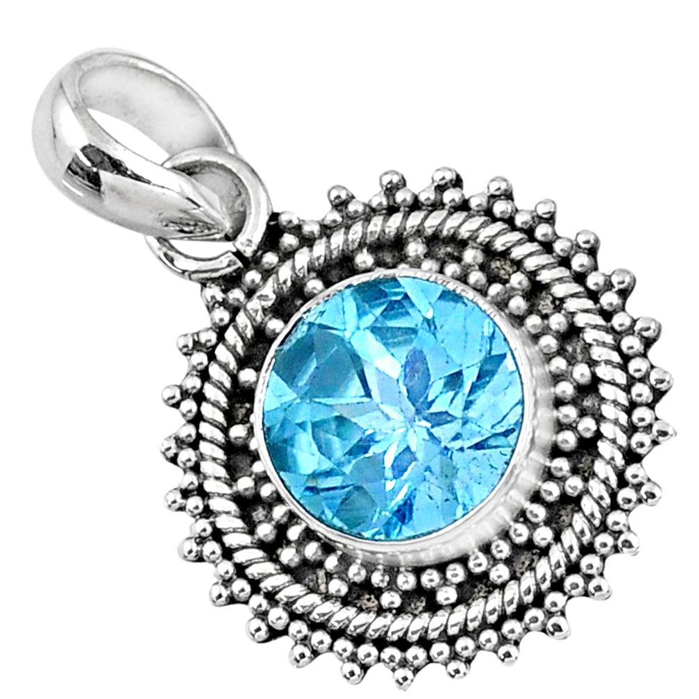 4.43cts natural blue topaz round 925 sterling silver pendant jewelry r57742