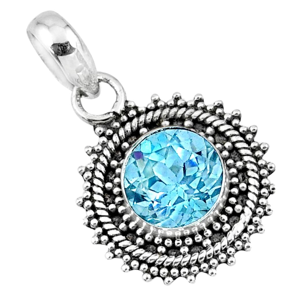 4.43cts natural blue topaz round 925 sterling silver pendant jewelry r57743