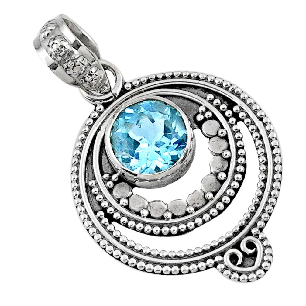 3.11cts natural blue topaz round 925 sterling silver pendant jewelry r57801