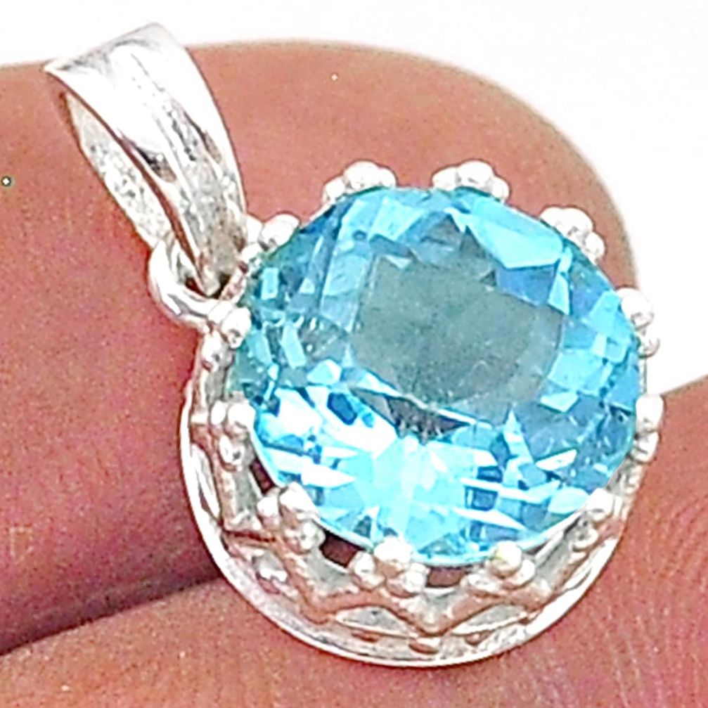 5.03cts natural blue topaz round 925 sterling silver pendant jewelry t66266