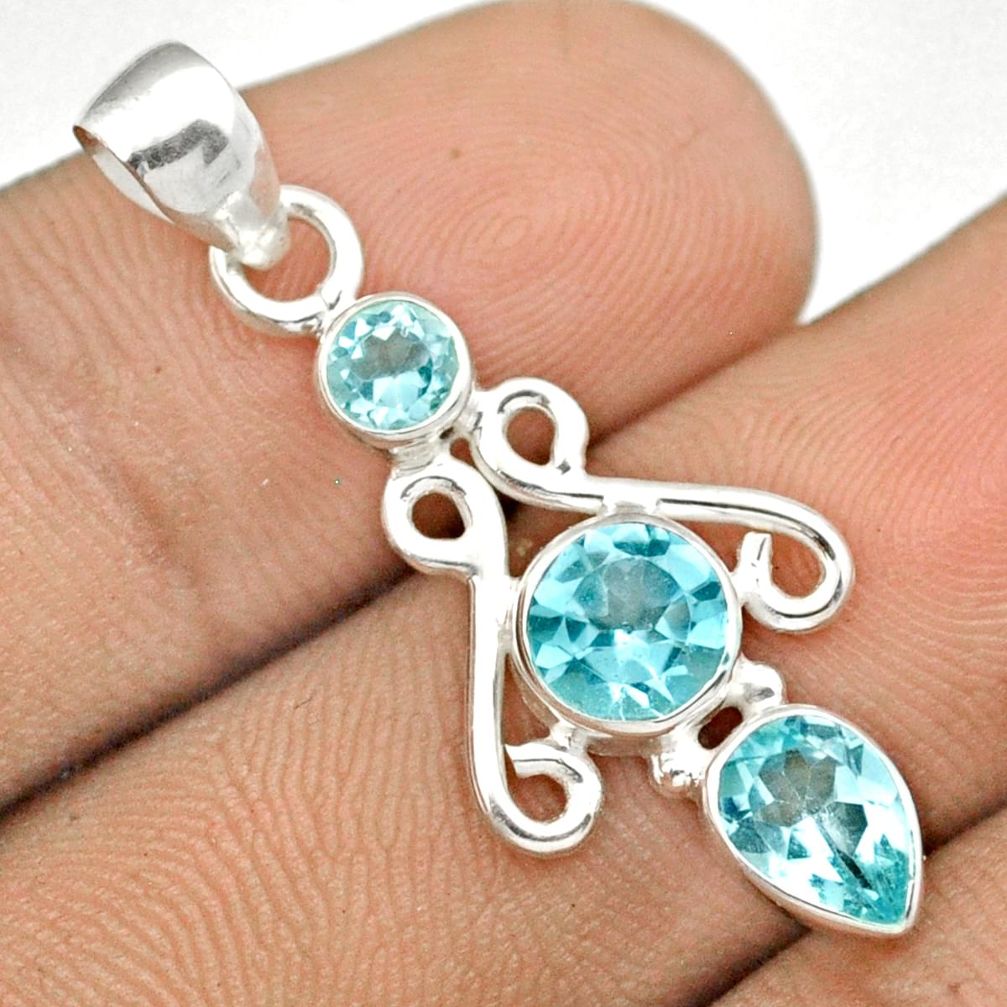 2.99cts natural blue topaz round 925 sterling silver handmade faceted pendant jewelry u14977