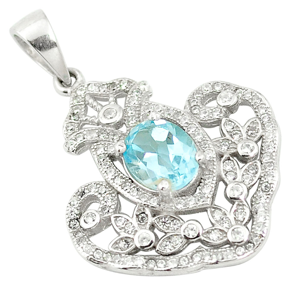 LAB Natural blue topaz topaz 925 sterling silver pendant jewelry c18126