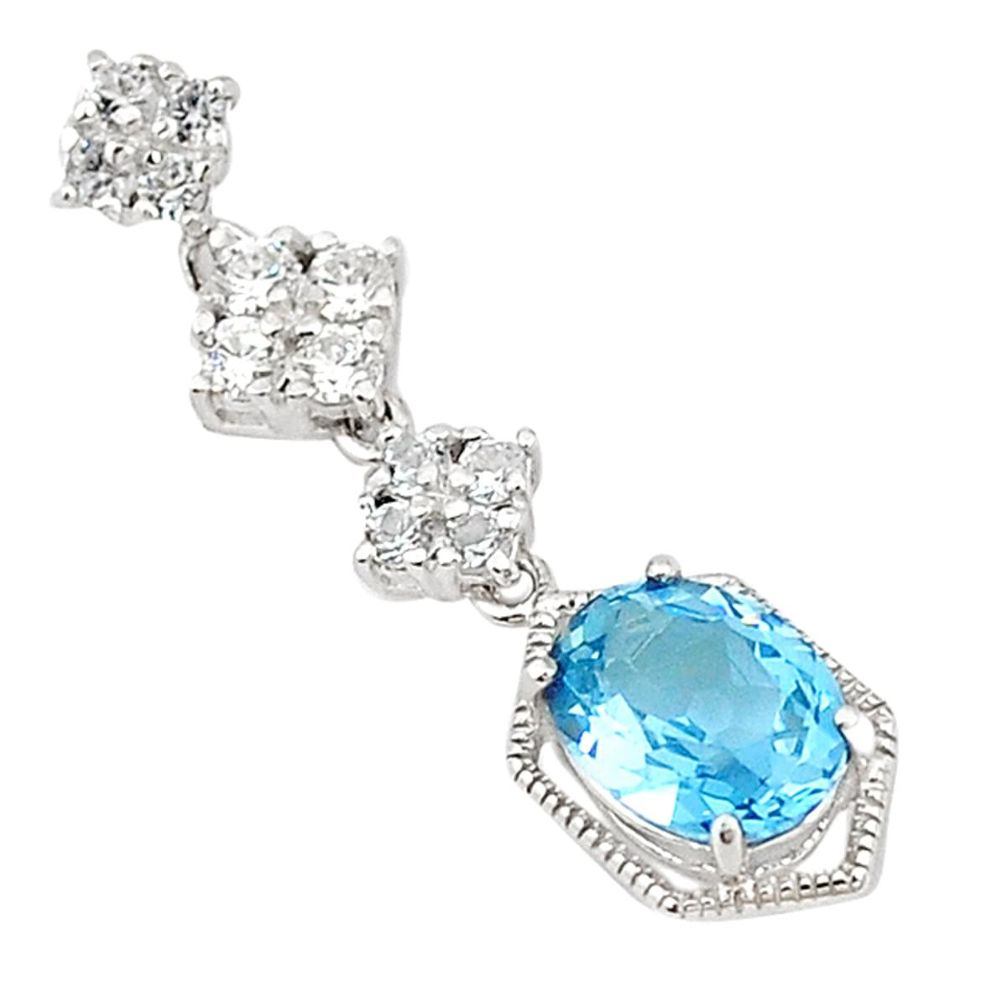 Natural blue topaz white topaz 925 sterling silver pendant jewelry c18217