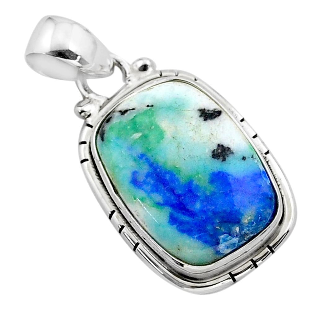 13.65cts natural blue turquoise azurite 925 sterling silver pendant t37459