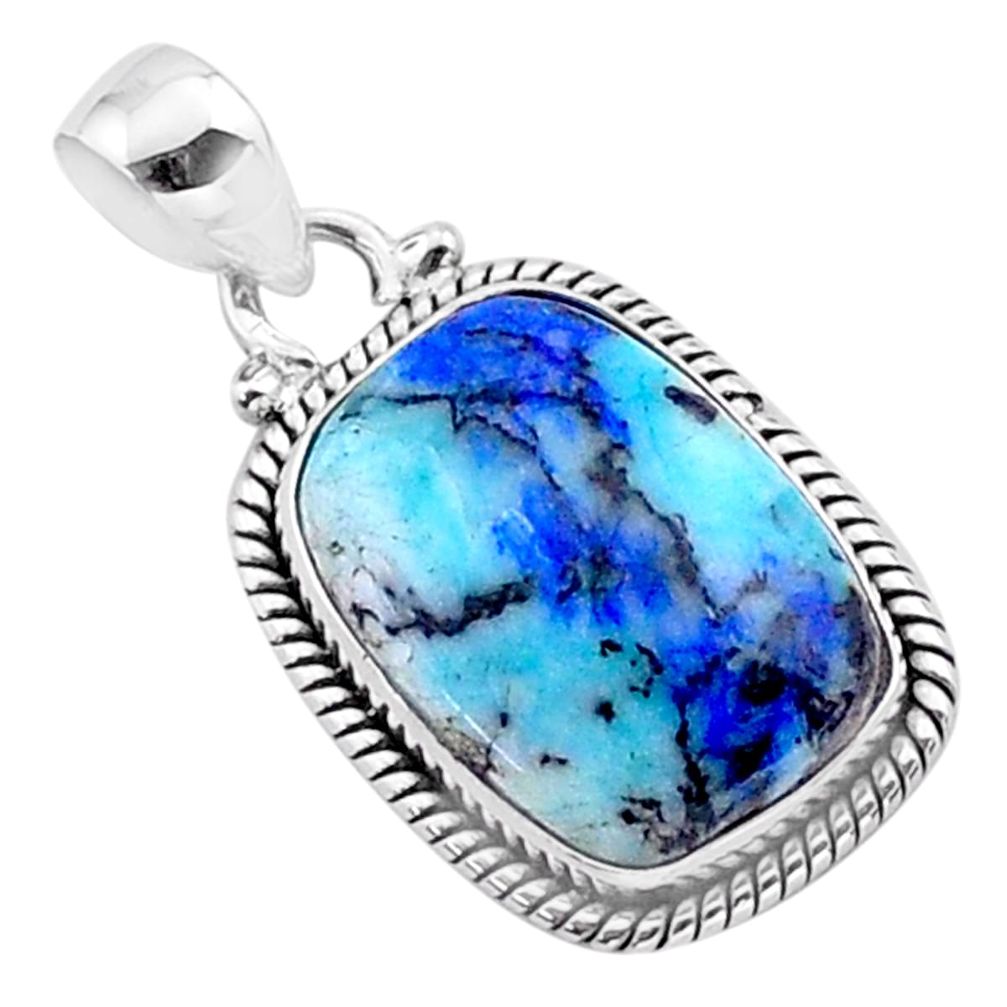 12.83cts natural blue turquoise azurite 925 sterling silver pendant t37461