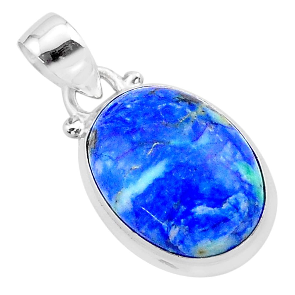 13.09cts natural blue turquoise azurite 925 sterling silver pendant t37467