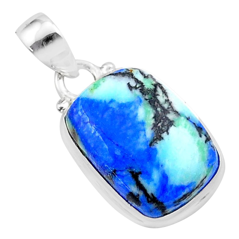 12.83cts natural blue turquoise azurite 925 sterling silver pendant t37513