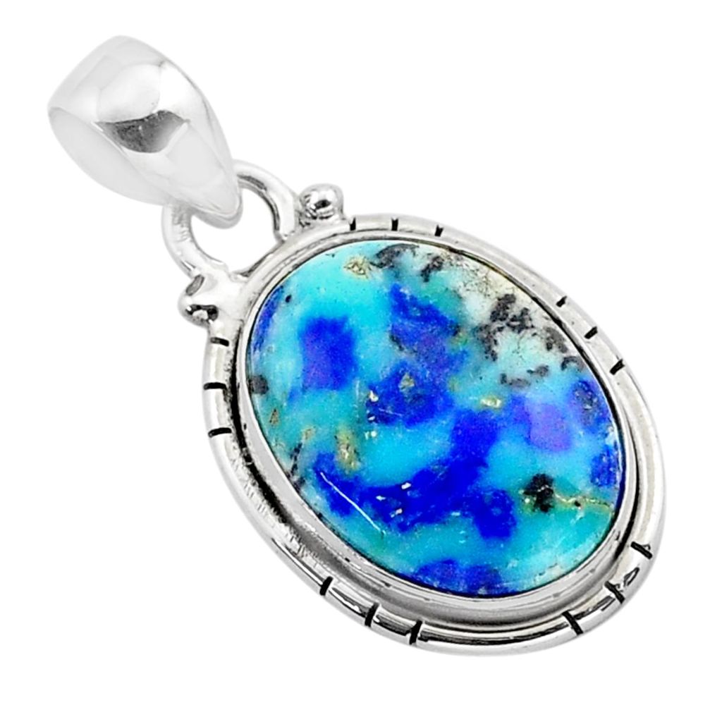 13.06cts natural blue turquoise azurite 925 sterling silver pendant t37519