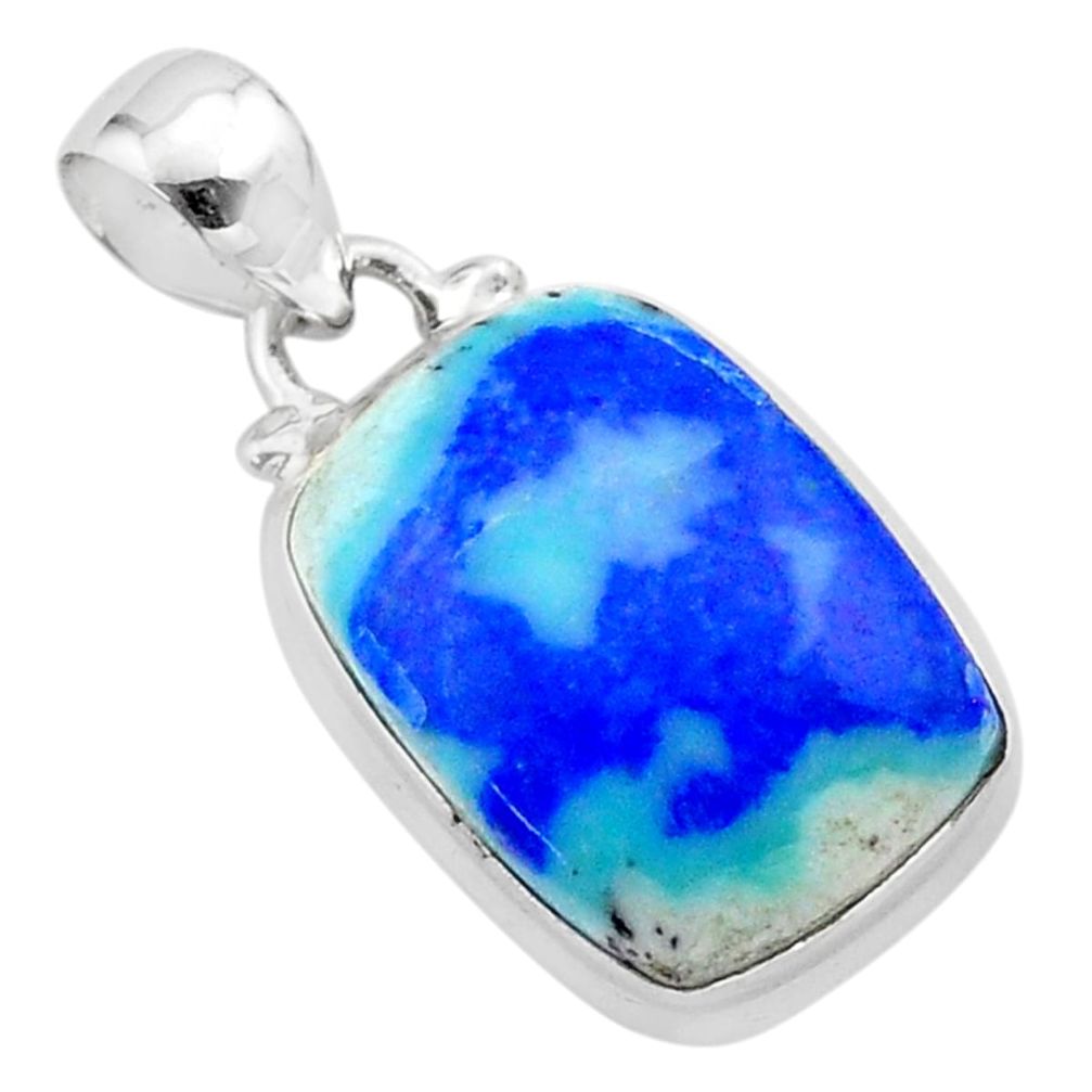 14.00cts natural blue turquoise azurite 925 sterling silver pendant t37526