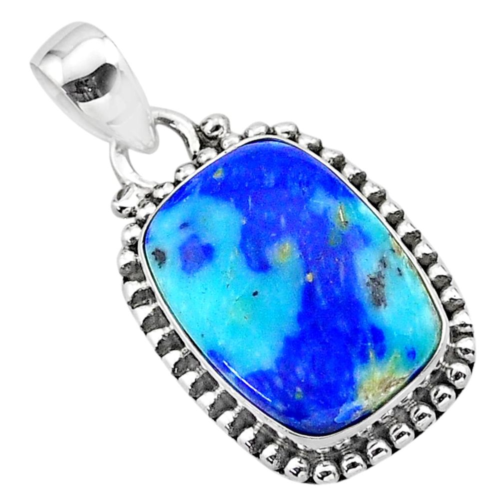 13.79cts natural blue turquoise azurite 925 sterling silver pendant t37532