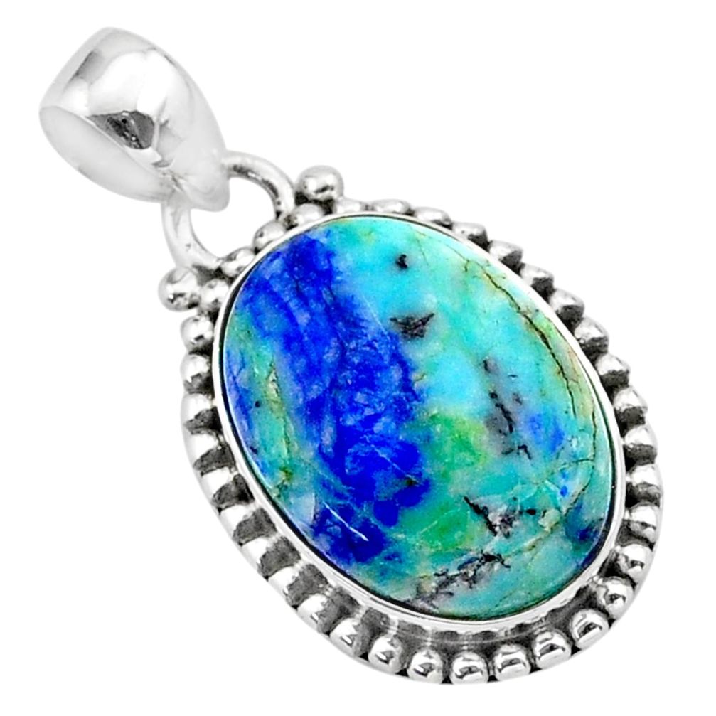 12.83cts natural blue turquoise azurite 925 sterling silver pendant t37535