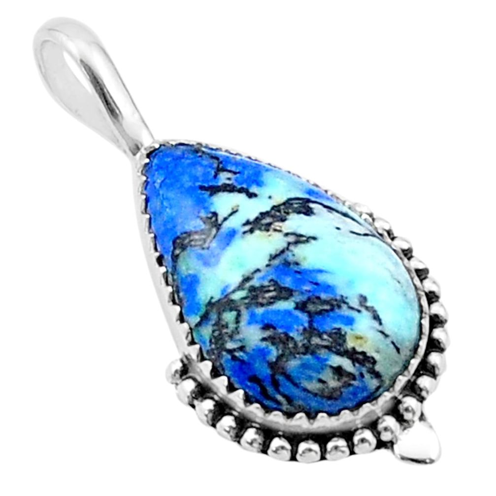 12.14cts natural blue turquoise azurite 925 sterling silver pendant u38802