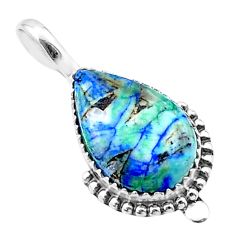 10.41cts natural blue turquoise azurite 925 sterling silver pendant u38808