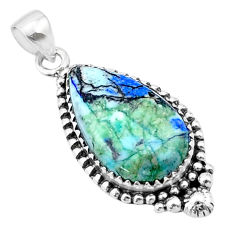 12.14cts natural blue turquoise azurite 925 sterling silver pendant u38810