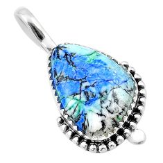10.05cts natural blue turquoise azurite 925 sterling silver pendant u38844