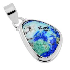 16.94cts natural blue turquoise azurite fancy 925 sterling silver pendant n31224