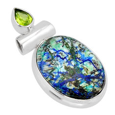 17.42cts natural blue turquoise azurite green peridot 925 silver pendant y66581