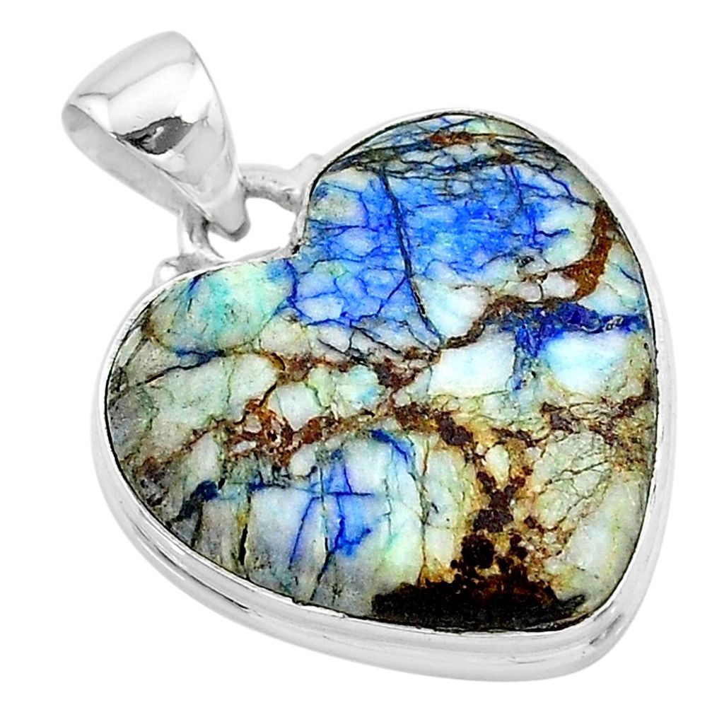 21.72cts natural blue turquoise azurite heart 925 sterling silver pendant t13265