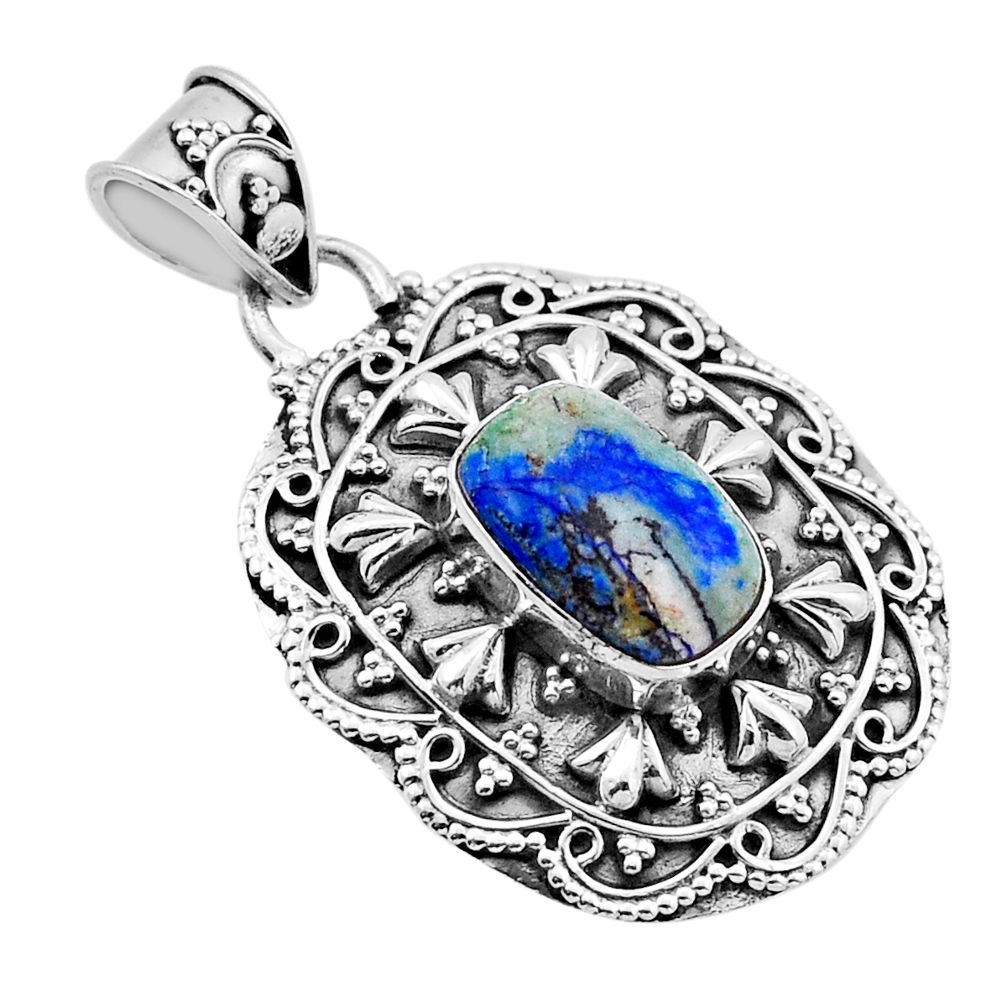 4.02cts natural blue turquoise azurite oval 925 sterling silver pendant n51490