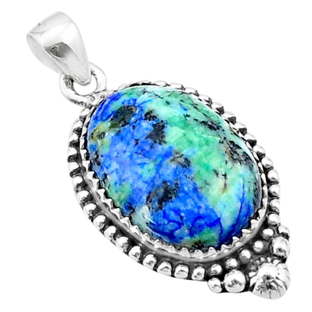 14.51cts natural blue turquoise azurite oval 925 sterling silver pendant u38809