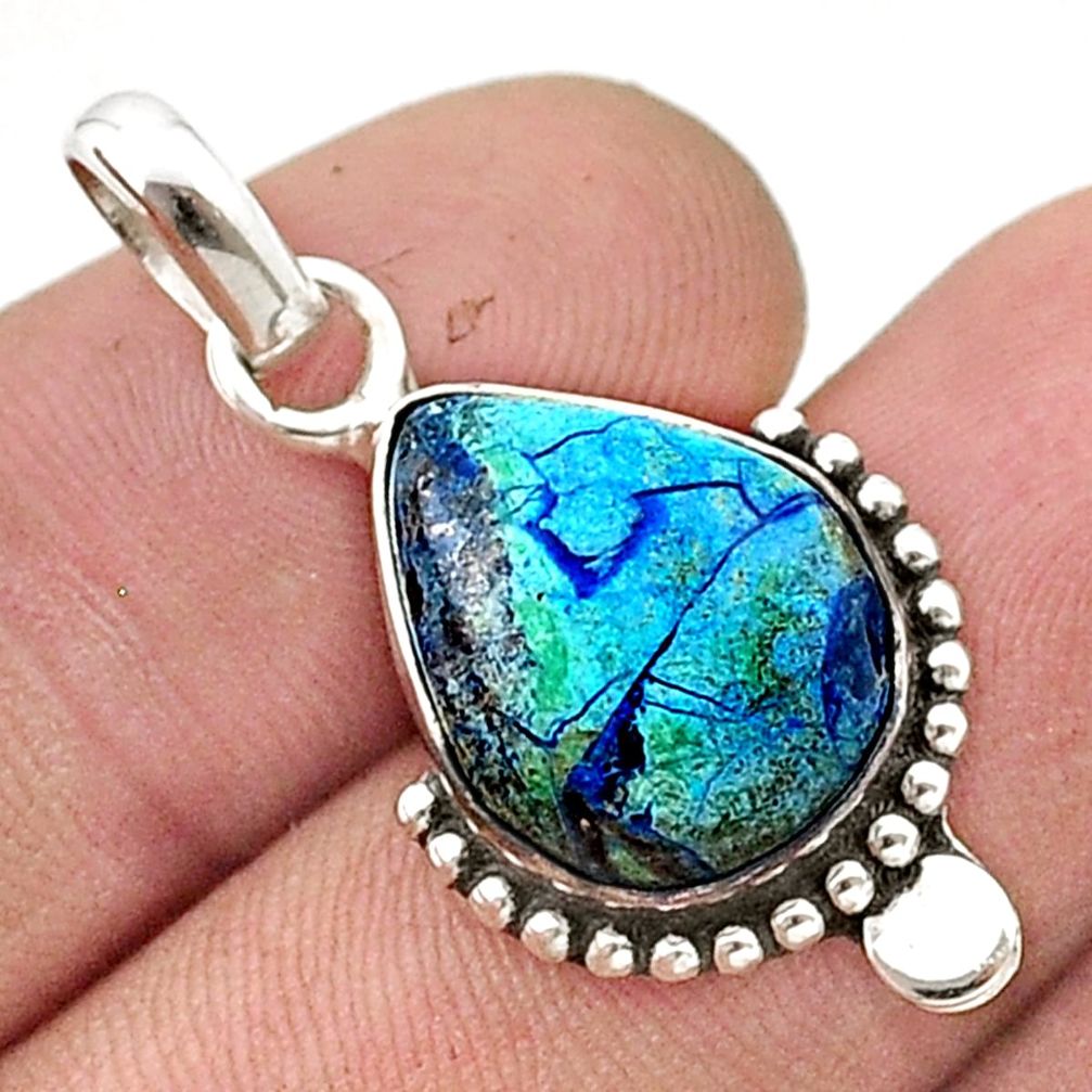 7.77cts natural blue turquoise azurite pear 925 sterling silver pendant u40913