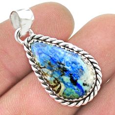13.27cts natural blue turquoise azurite pear 925 sterling silver pendant u45699