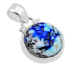 11.07cts natural blue turquoise azurite round 925 sterling silver pendant n51561