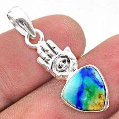 4.87cts natural blue turquoise azurite silver hand of god hamsa pendant t38334