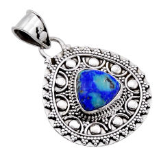 5.01cts natural blue turquoise azurite trillion sterling silver pendant n51469