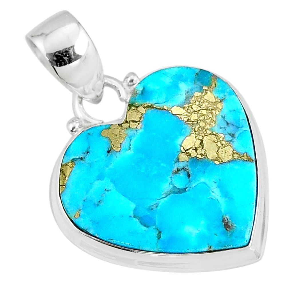 13.15cts natural blue turquoise pyrite 925 silver pendant jewelry r78133