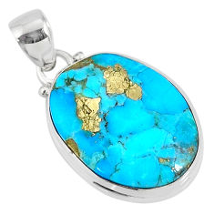 Clearance Sale- 12.58cts natural blue turquoise pyrite 925 silver pendant r78176
