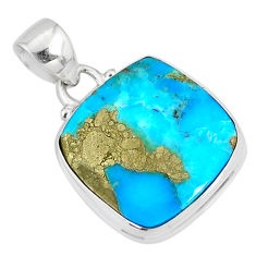 Clearance Sale- 12.58cts natural blue turquoise pyrite 925 silver pendant r78183
