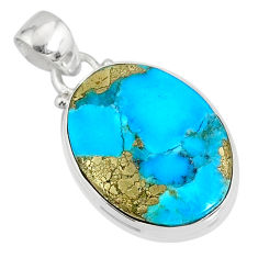 12.18cts natural blue turquoise pyrite 925 silver pendant r78195