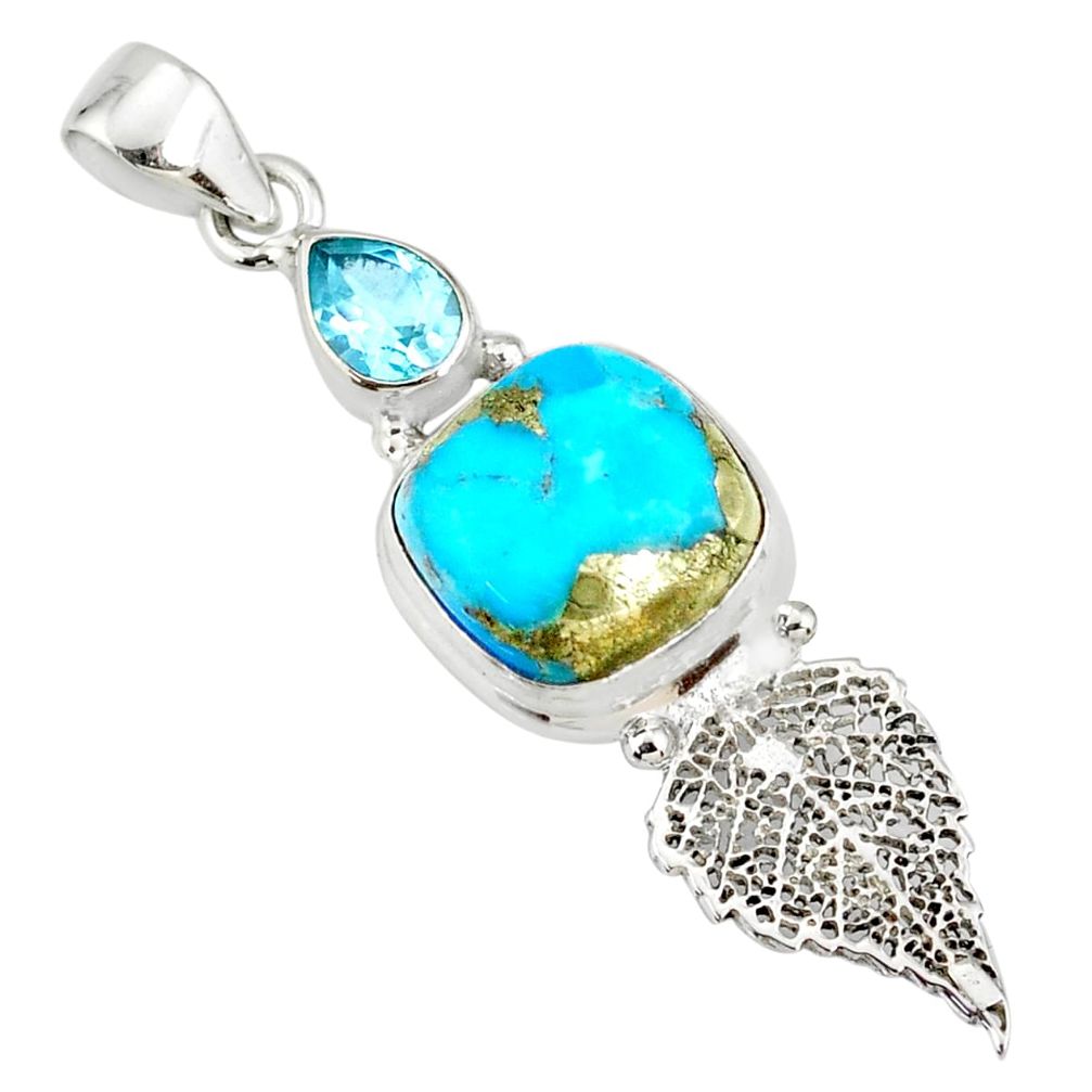 7.12cts natural blue turquoise pyrite silver deltoid pendant r78087