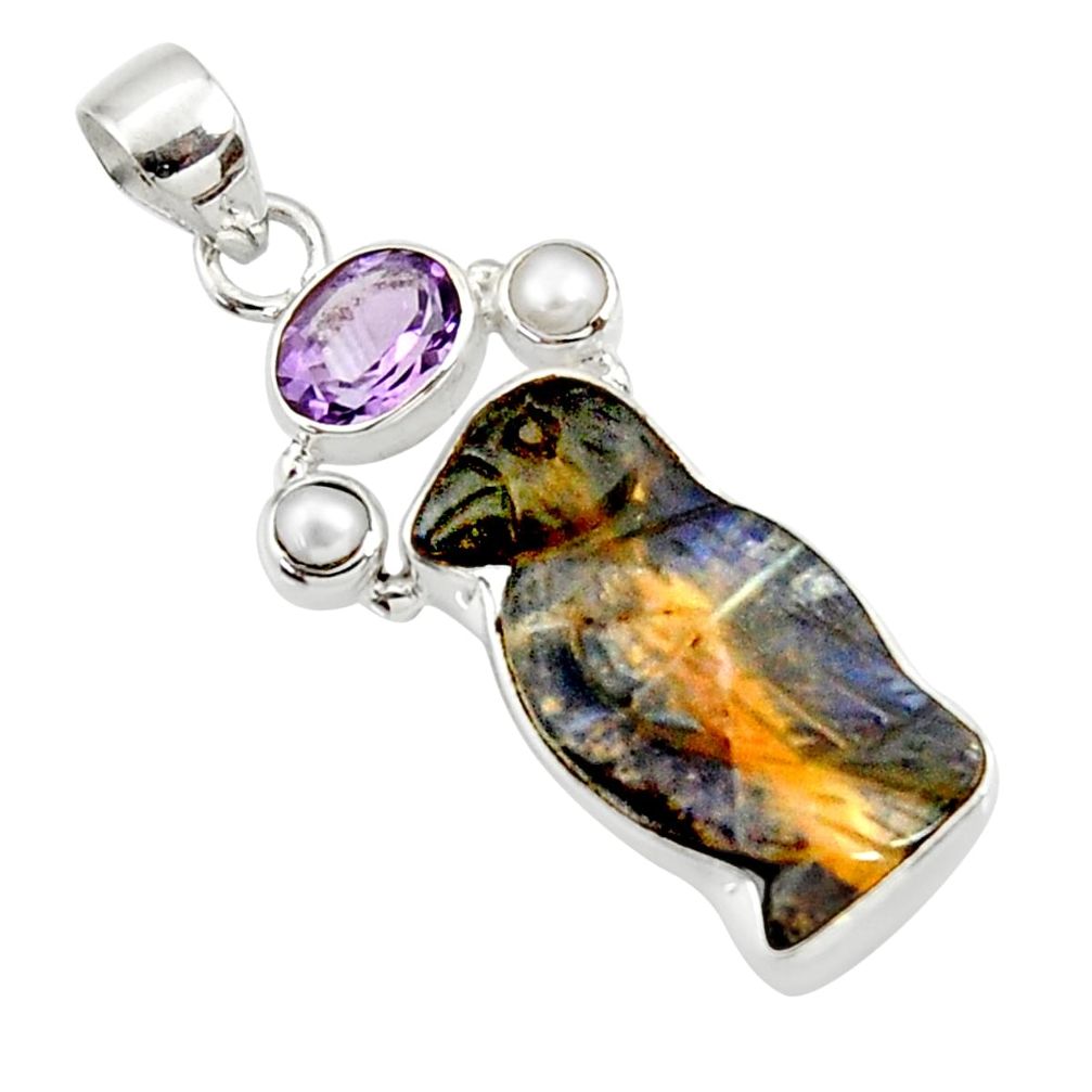  boulder opal carving amethyst 925 silver penguin pendant d44642