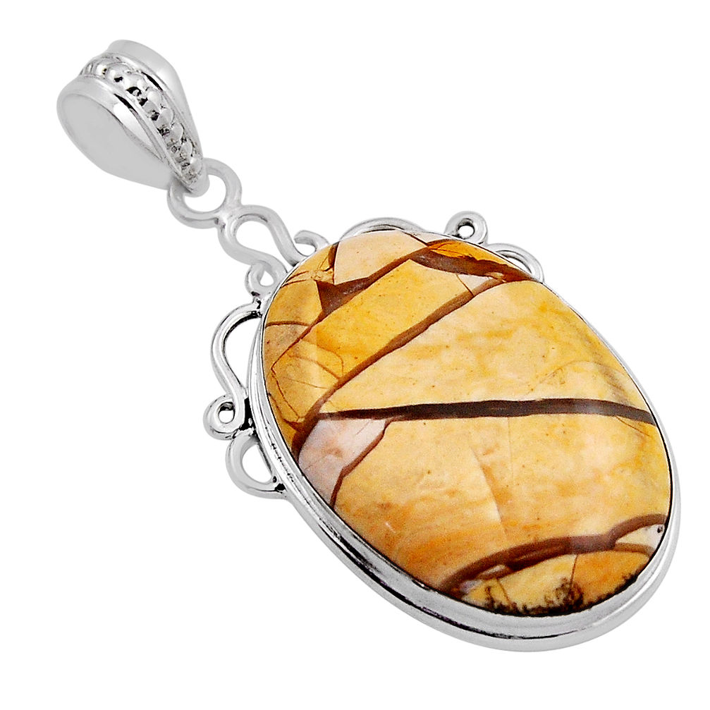 15.96cts natural brecciated mookaite (australian jasper) silver pendant n23446