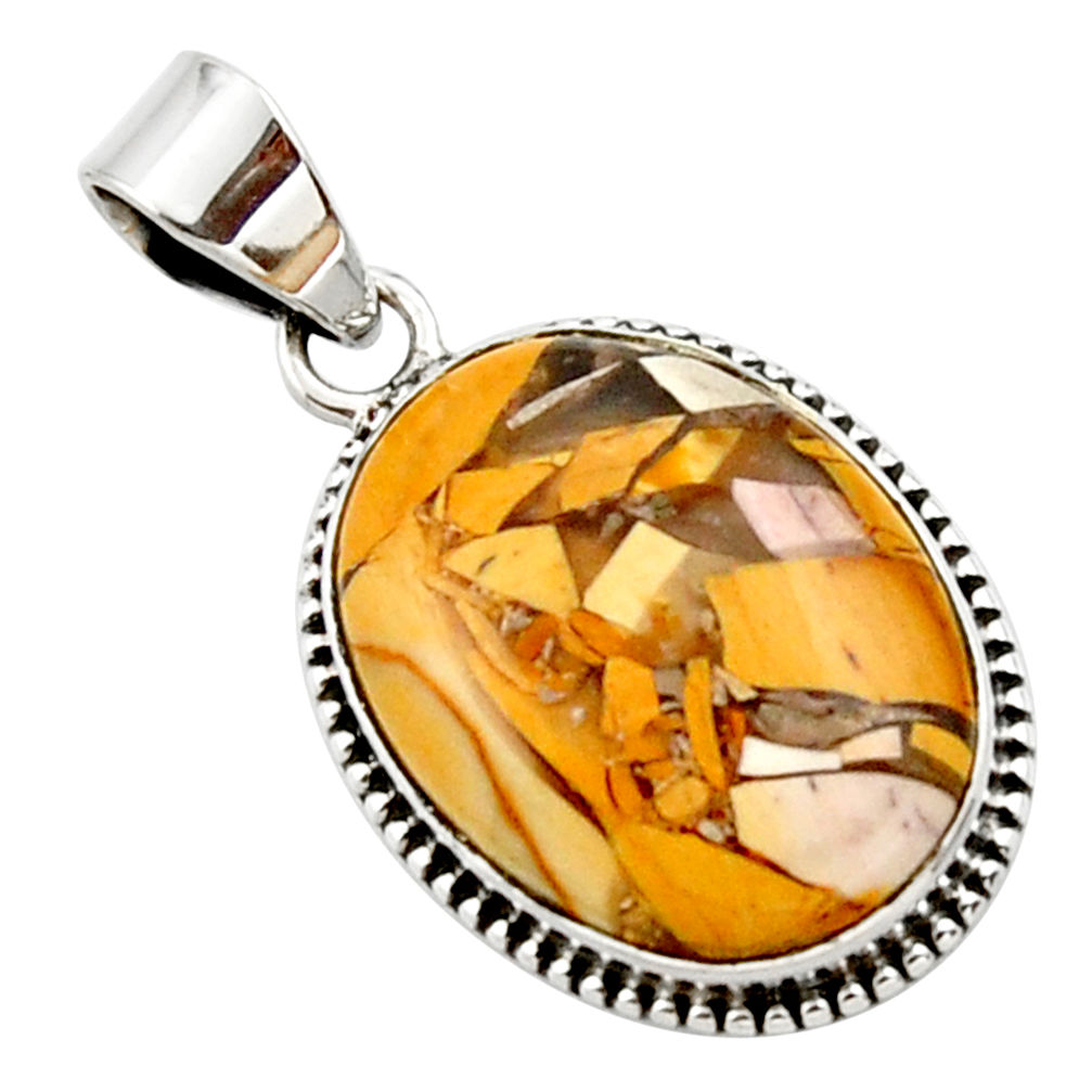 14.72cts natural brecciated mookaite (australian jasper) silver pendant r27607