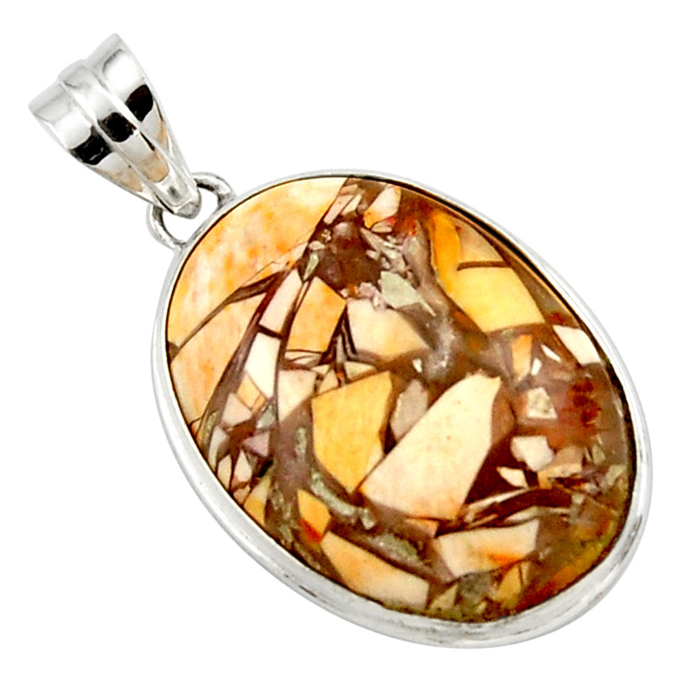 16.73cts natural brecciated mookaite (australian jasper) silver pendant r27615