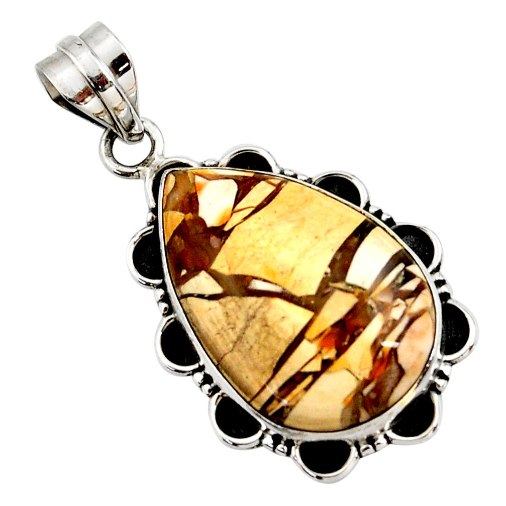 16.73cts natural brecciated mookaite (australian jasper) silver pendant r27629