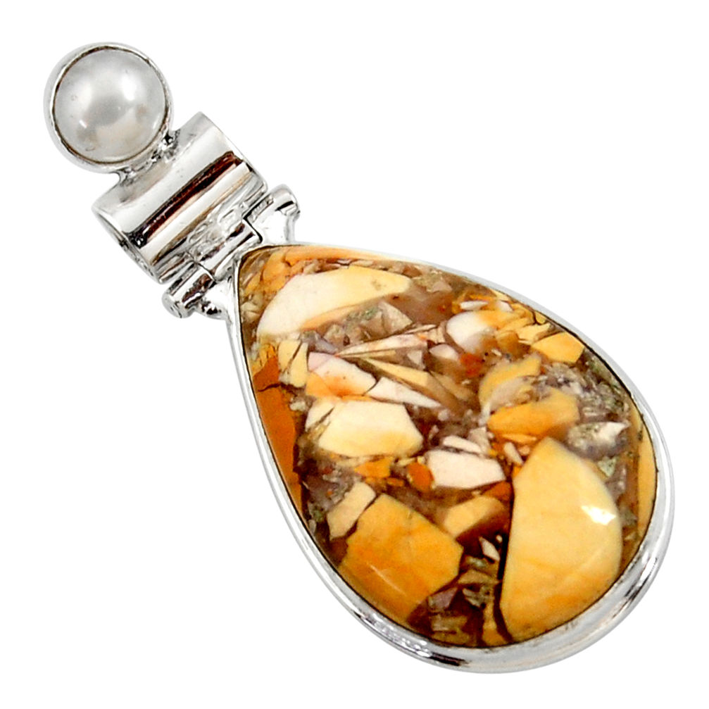 19.65cts natural brecciated mookaite (australian jasper) silver pendant r27798