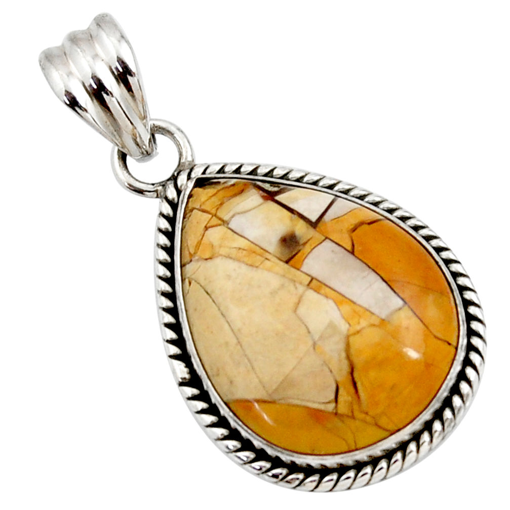 18.15cts natural brecciated mookaite (australian jasper) silver pendant r27901