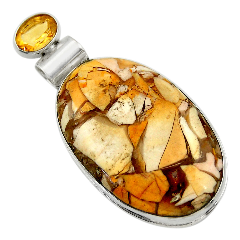 25.93cts natural brecciated mookaite (australian jasper) silver pendant r31902