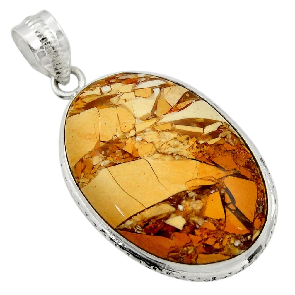 21.48cts natural brecciated mookaite (australian jasper) silver pendant r31906