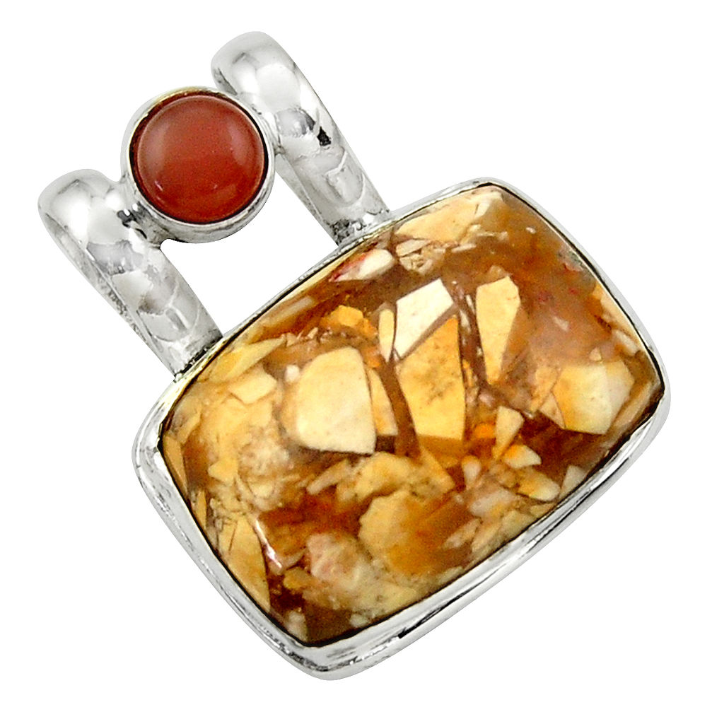 20.33cts natural brecciated mookaite (australian jasper) silver pendant r31917