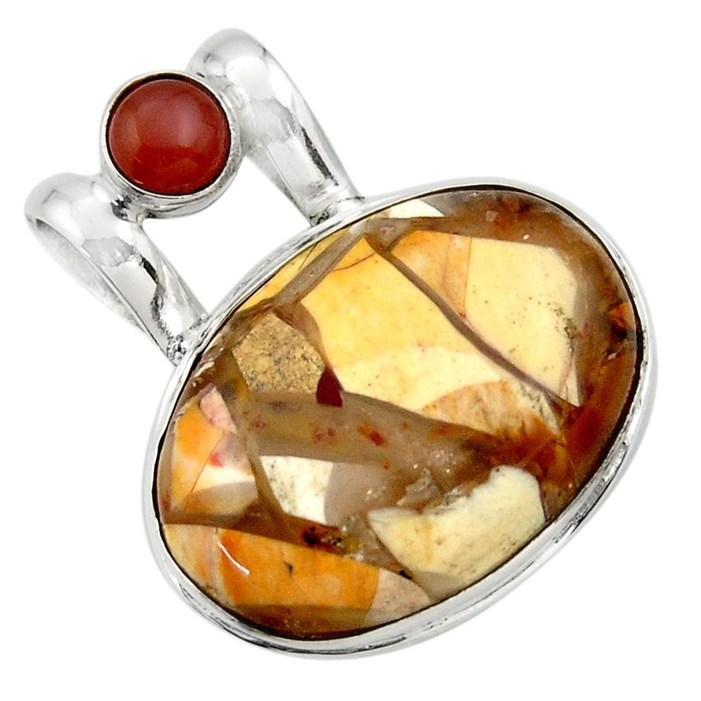 20.07cts natural brecciated mookaite (australian jasper) silver pendant r31919