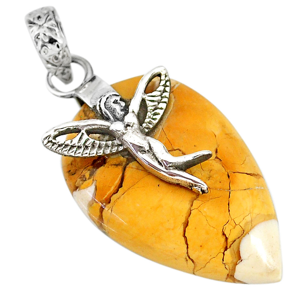 17.25cts natural brecciated mookaite silver angel wings fairy pendant r90869