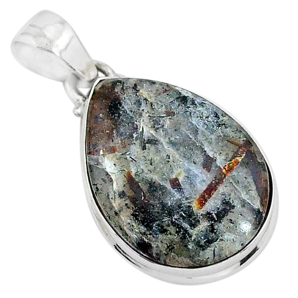 15.55cts natural bronze astrophyllite (star leaf) 925 silver pendant r96022