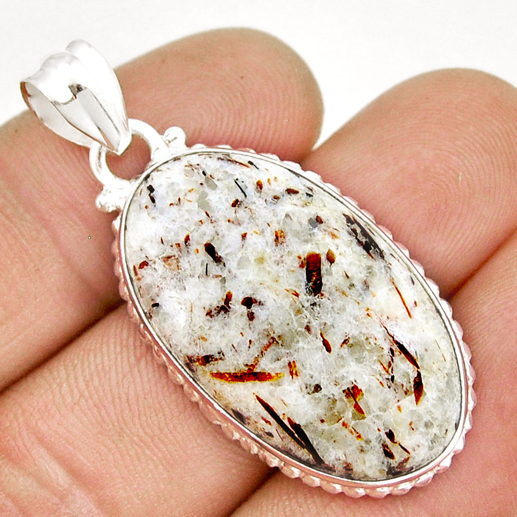 19.57cts natural bronze astrophyllite (star leaf) oval 925 silver pendant y5948